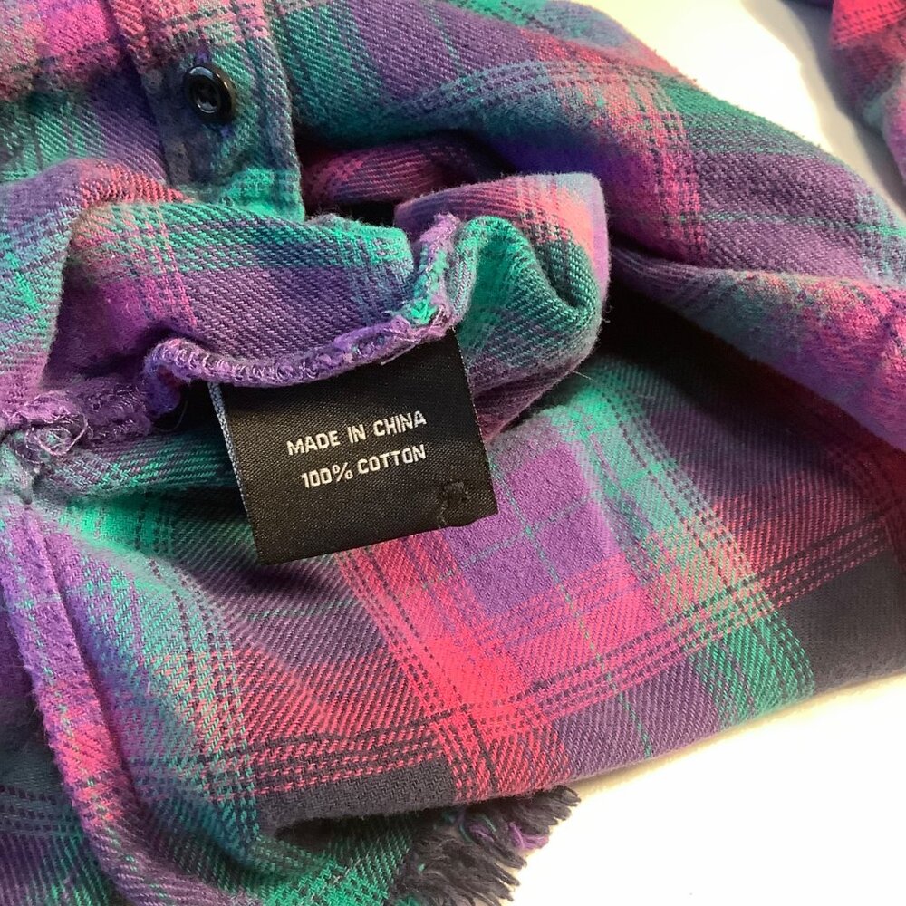 One 24 Rags Plaid Flannel Top – Women’s L – Fringe Hem Grunge Vibes - Picture 6 of 11